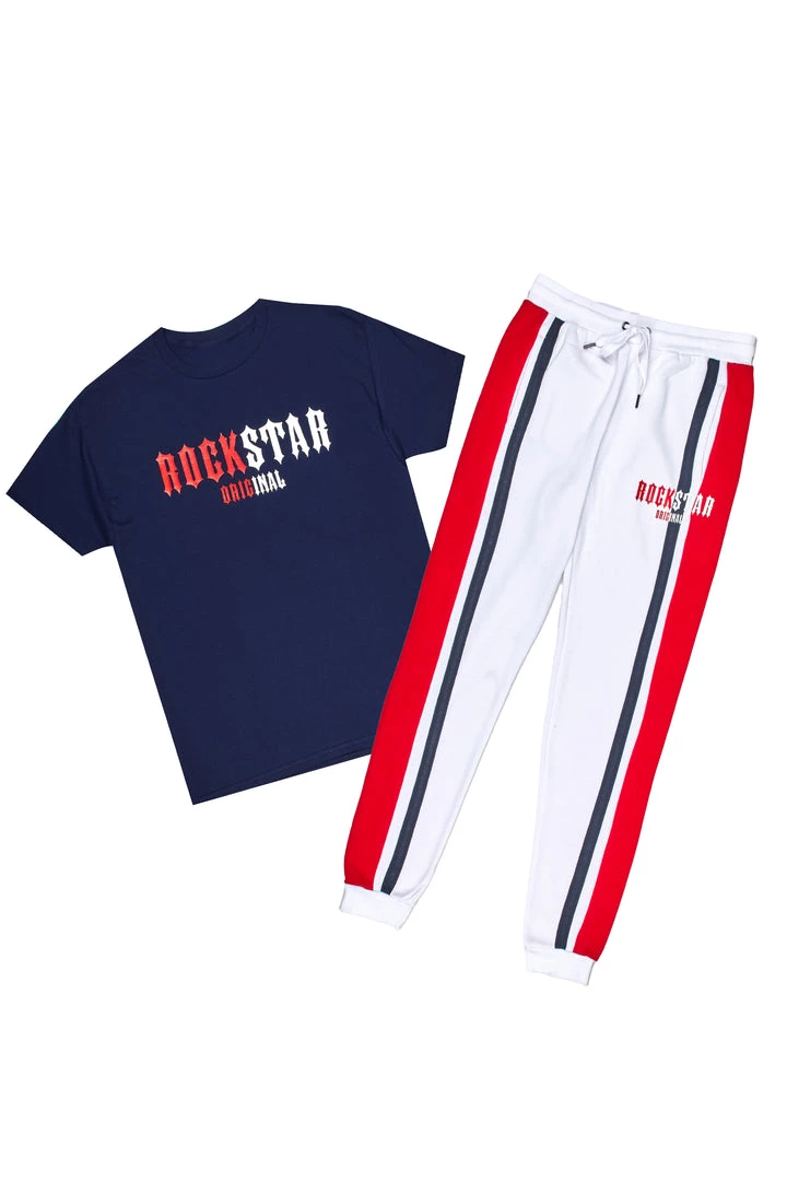 MENS TRACK SETS DEPP T-SHIRT/JOGGER SET-WHITE/NAVY 1 MENS TRACK SETS DEPP T-SHIRT/JOGGER SET-WHITE/NAVY