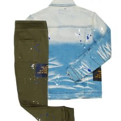 MENS TRACK SETS DOUG DENIM JACKET/TRACKPANT SET-OLIVE