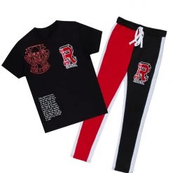 MENS TRACK SETS DRAX T-SHIRT/TRACK PANT SET-BLACK/RED
