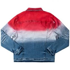 MENS DENIM JACKETS DRIPPER PRINTED DENIM JACKET- RED
