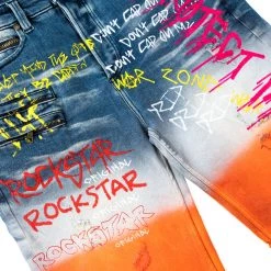 MENS SHORTS Denim DRIPPER PRINTED SHORT- ORANGE