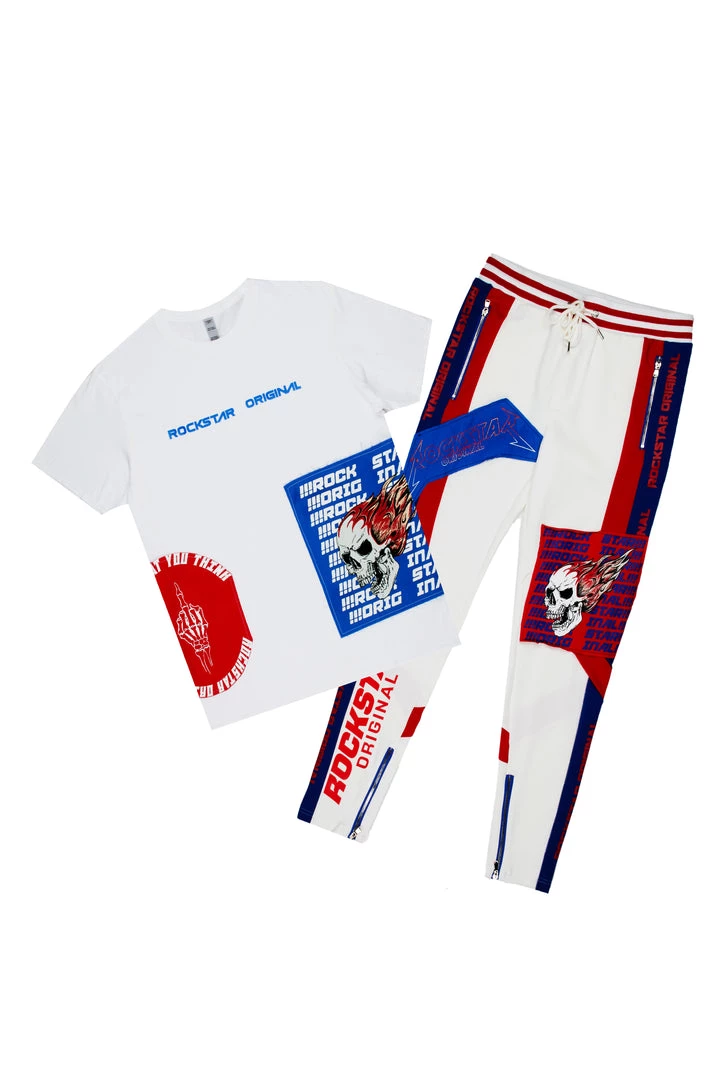 MENS TRACK SETS ELI T-SHIRT/TRACK PANT SET-WHITE 1 MENS TRACK SETS ELI T-SHIRT/TRACK PANT SET-WHITE