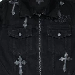 MENS DENIM JACKETS EXO PATCHWORK JACKET- BLACK