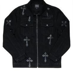 MENS DENIM JACKETS EXO PATCHWORK JACKET- BLACK
