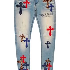 MENS JEANS Denim EXO PATCHWORK JEAN- BLUE MULTI