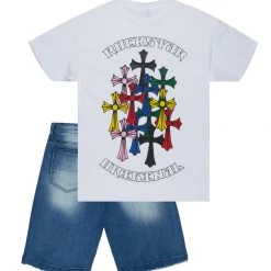 MENS SHORT SETS FANTOME T-SHIRT/DENIM SHORT SET-WHITE 7 MENS SHORT SETS FANTOME T-SHIRT/DENIM SHORT SET-WHITE