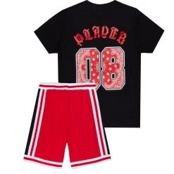 MENS SHORT SETS Track Sets FENRITH T-SHIRT/SHORT SET-BLACK/RED