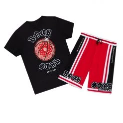 MENS SHORT SETS Track Sets FENRITH T-SHIRT/SHORT SET-BLACK/RED