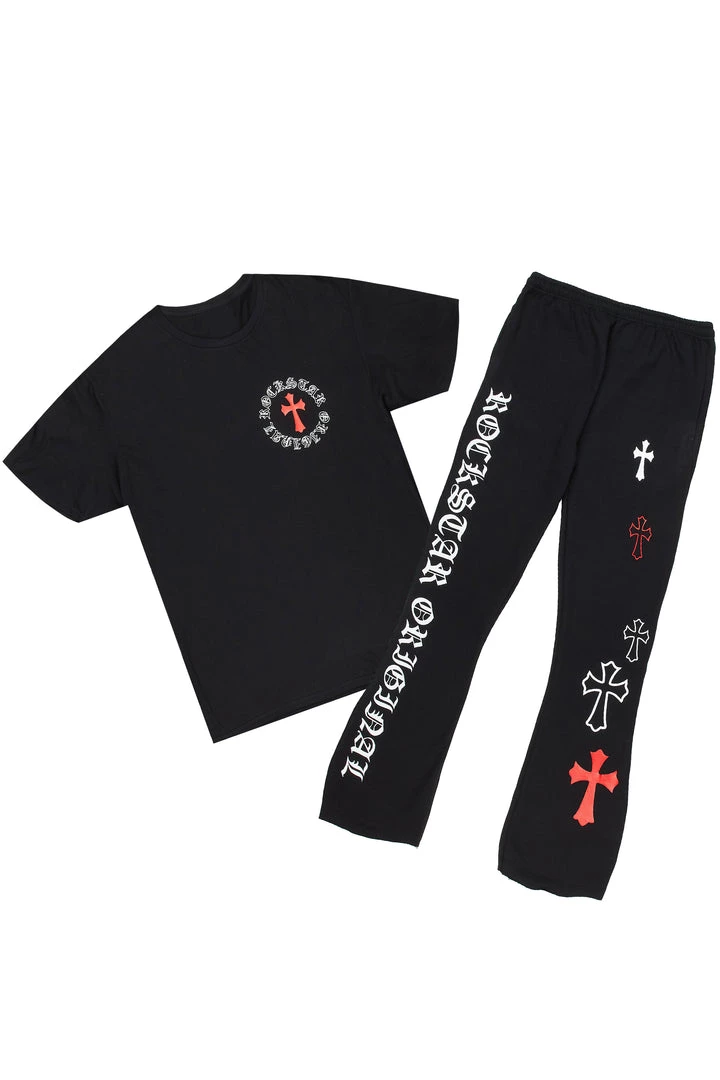 MENS TRACK SETS DIOSE T-SHIRT/FLARE PANT SET-BLACK 5 MENS TRACK SETS DIOSE T-SHIRT/FLARE PANT SET-BLACK