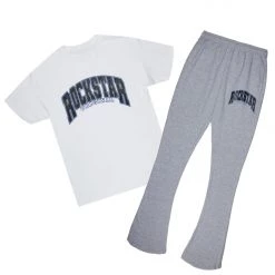 MENS TRACK SETS HESS T-SHIRT/FLARE PANT SET-WHITE 11 MENS TRACK SETS HESS T-SHIRT/FLARE PANT SET-WHITE