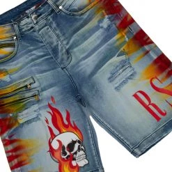 MENS SHORT SETS FUEGOS T-SHIRT/DENIM SHORT SET-WHITE