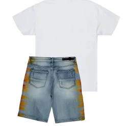 MENS SHORT SETS FUEGOS T-SHIRT/DENIM SHORT SET-WHITE