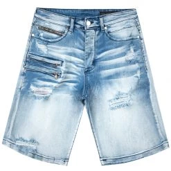 MENS SHORTS FALSETTO WASH DENIM SHORT-BLUE