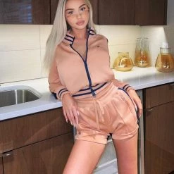 WOMENS SHORT SETS GIGI SHORT SET - CORAL/NAVY