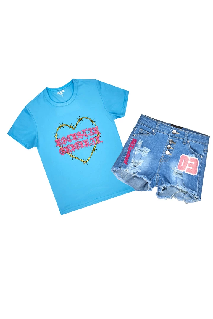 GIRLS DENIM SET Girls Yrenne Blue Denim Short Set 1 GIRLS DENIM SET Girls Yrenne Blue Denim Short Set