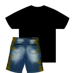 MENS SHORT SETS HAZE T-SHIRT/DENIM SHORT SET-BLACK