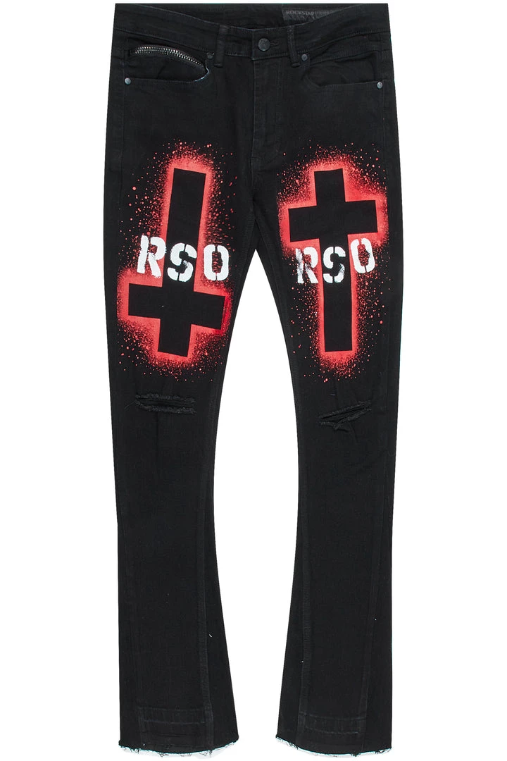 MENS JEANS ITRI PRINTED STACKED FLARE JEAN-BLACK Denim 6 MENS JEANS ITRI PRINTED STACKED FLARE JEAN-BLACK Denim