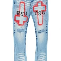 MENS JEANS ITRI PRINTED STACKED FLARE JEAN-BLUE Denim