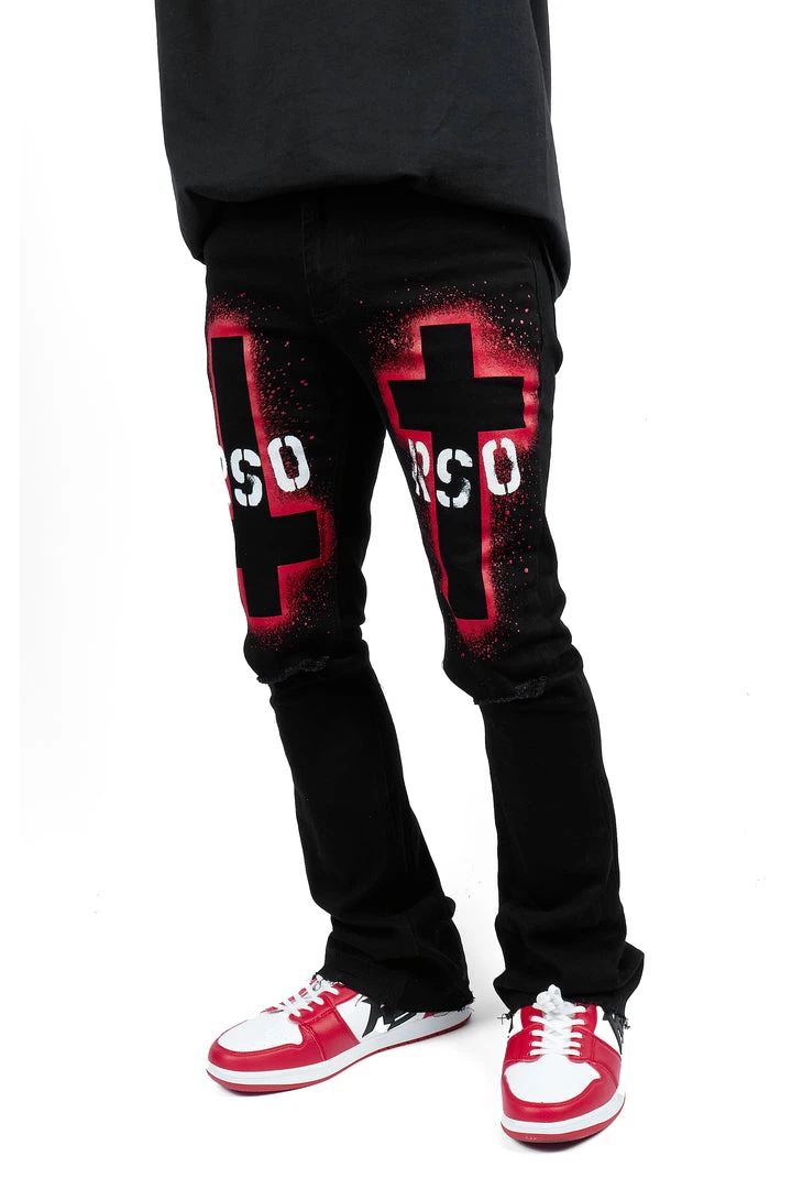 MENS JEANS ITRI PRINTED STACKED FLARE JEAN-BLACK Denim 3 MENS JEANS ITRI PRINTED STACKED FLARE JEAN-BLACK Denim