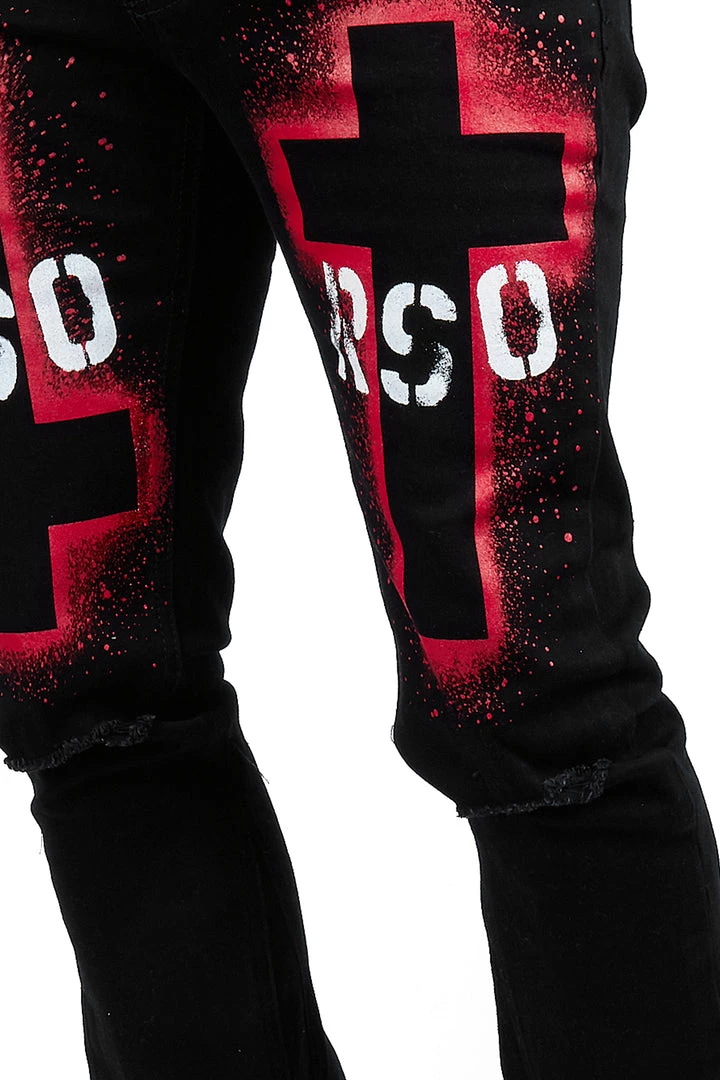 MENS JEANS ITRI PRINTED STACKED FLARE JEAN-BLACK Denim 2 MENS JEANS ITRI PRINTED STACKED FLARE JEAN-BLACK Denim