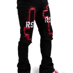 MENS JEANS ITRI PRINTED STACKED FLARE JEAN-BLACK Denim