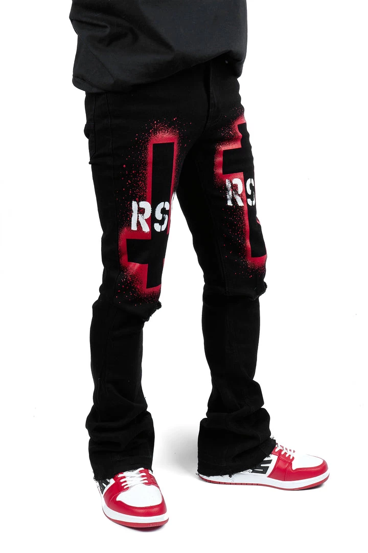 MENS JEANS ITRI PRINTED STACKED FLARE JEAN-BLACK Denim 1 MENS JEANS ITRI PRINTED STACKED FLARE JEAN-BLACK Denim