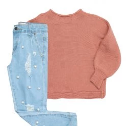 GIRLS DENIM SET GIRLS JEMMA SWEATER/JEAN SET-APRICOT New Arrivals