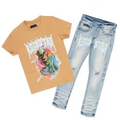 BOYS DENIM SETS New Arrivals BOYS ODDVAR T-SHIRT/JEAN SET-BEIGE