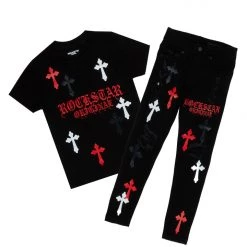 BOYS DENIM SETS New Arrivals BOYS STARK T-SHIRT/JEAN SET-BLACK