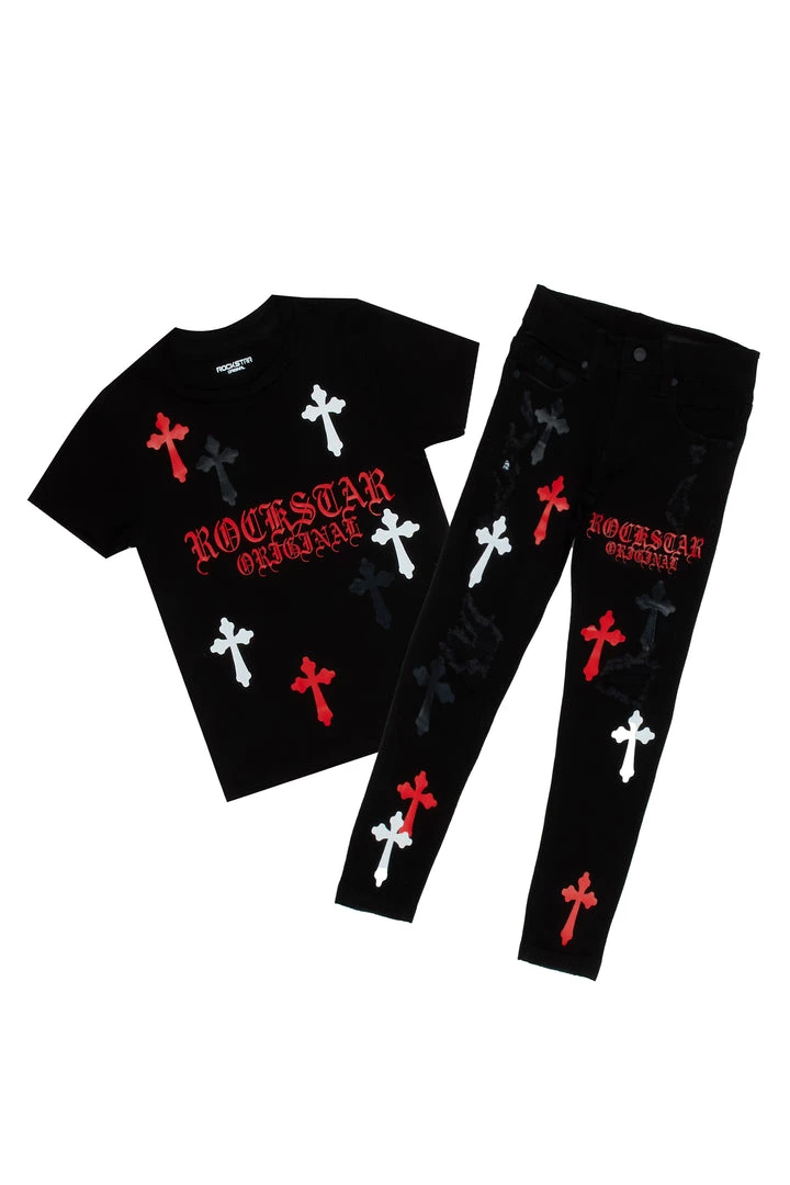 BOYS DENIM SETS New Arrivals BOYS STARK T-SHIRT/JEAN SET-BLACK 1 BOYS DENIM SETS New Arrivals BOYS STARK T-SHIRT/JEAN SET-BLACK