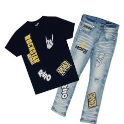 BOYS DENIM SETS New Arrivals BOYS KEES T-SHIRT/JEAN SET-NAVY