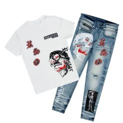 BOYS DENIM SETS BOYS ARON T-SHIRT/JEAN SET-WHITE