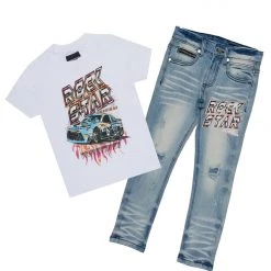 BOYS DENIM SETS New Arrivals BOYS CLAYDON T-SHIRT/JEAN SET-WHITE