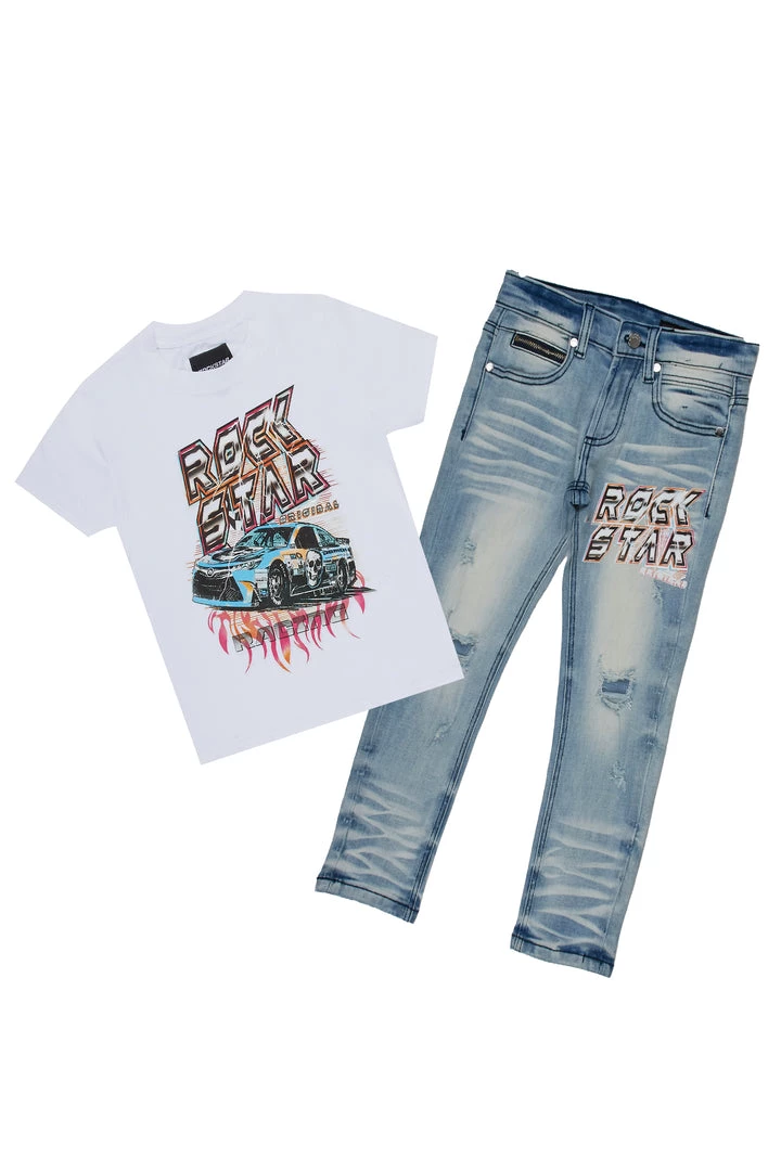 BOYS DENIM SETS New Arrivals BOYS CLAYDON T-SHIRT/JEAN SET-WHITE 1 BOYS DENIM SETS New Arrivals BOYS CLAYDON T-SHIRT/JEAN SET-WHITE