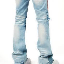 MENS JEANS ITRI PRINTED STACKED FLARE JEAN-BLUE Denim