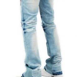 MENS JEANS ITRI PRINTED STACKED FLARE JEAN-BLUE Denim