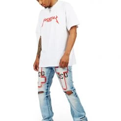 MENS JEANS ITRI PRINTED STACKED FLARE JEAN-BLUE Denim