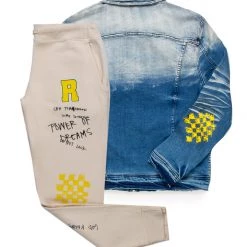 MENS TRACK SETS JIN DENIM JACKET/TRACKPANT SET-BEIGE 7 MENS TRACK SETS JIN DENIM JACKET/TRACKPANT SET-BEIGE