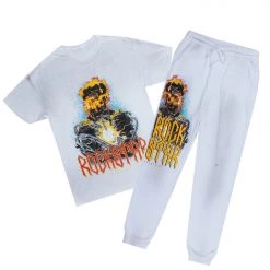 MENS TRACK SETS FREDDI T-SHIRT/JOGGER SET-WHITE