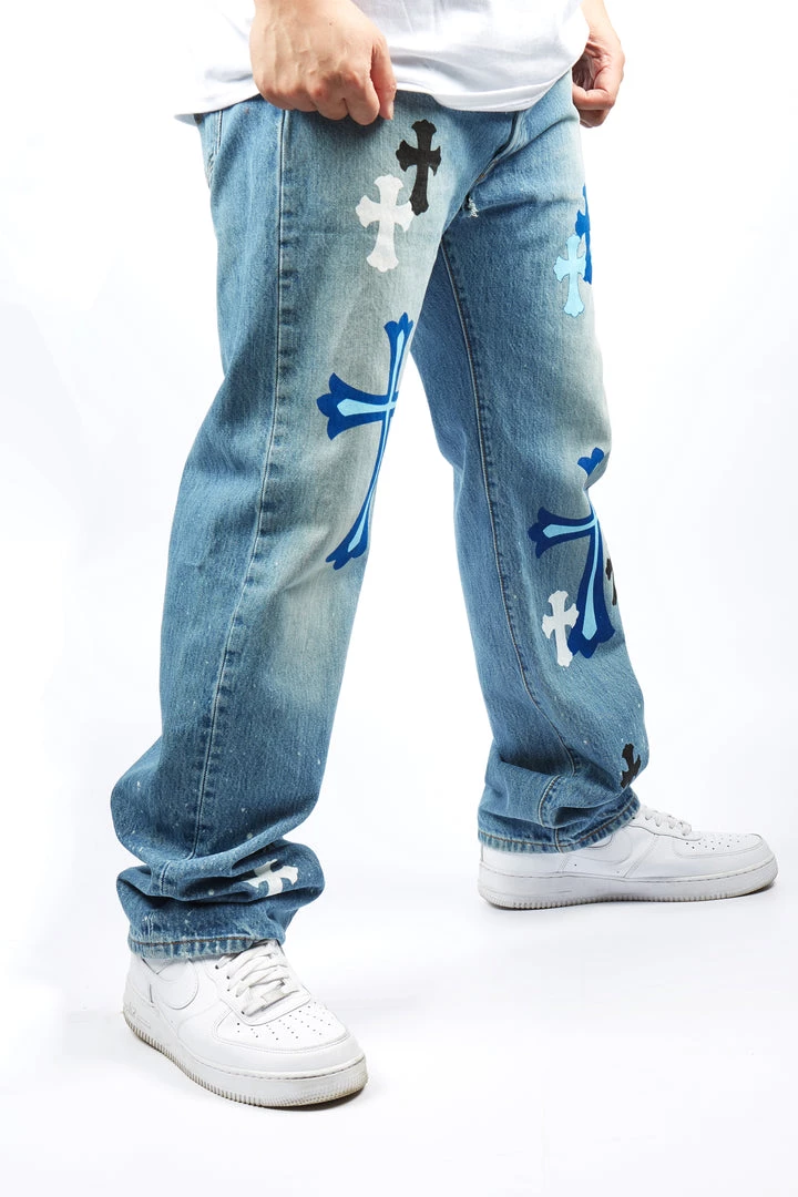 MENS JEANS Denim KLIFF PRINTED VINTAGE JEAN-LIGHT WASH 2 MENS JEANS Denim KLIFF PRINTED VINTAGE JEAN-LIGHT WASH