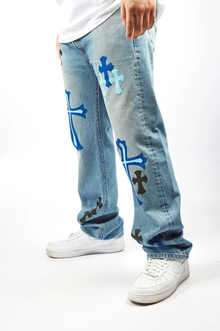 MENS JEANS Denim KLIFF PRINTED VINTAGE JEAN-LIGHT WASH 3 MENS JEANS Denim KLIFF PRINTED VINTAGE JEAN-LIGHT WASH