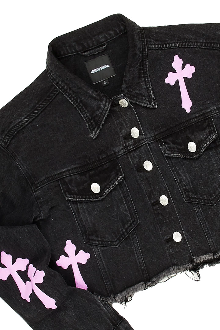 WOMENS JACKETS KINLEY DENIM JACKET-BLACK 7 WOMENS JACKETS KINLEY DENIM JACKET-BLACK