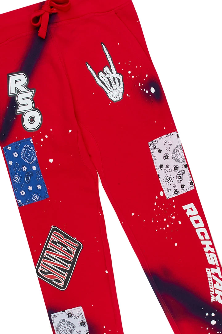 MENS TRACK SETS KRON DENIM JACKET/TRACKPANT SET-RED 3 MENS TRACK SETS KRON DENIM JACKET/TRACKPANT SET-RED