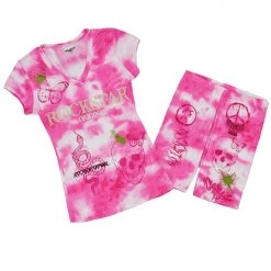 WOMENS ACTIVE SHORT SETS LAILA TIE DYE BIKE SHORT SET-PINK 8 WOMENS ACTIVE SHORT SETS LAILA TIE DYE BIKE SHORT SET-PINK
