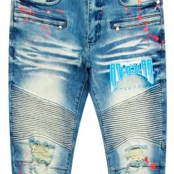MENS JEANS LANDO PRINTED JEAN-BLUE/RED Denim