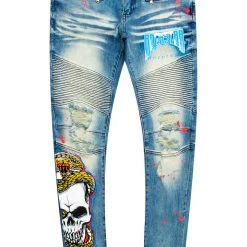 MENS JEANS LANDO PRINTED JEAN-BLUE/RED Denim