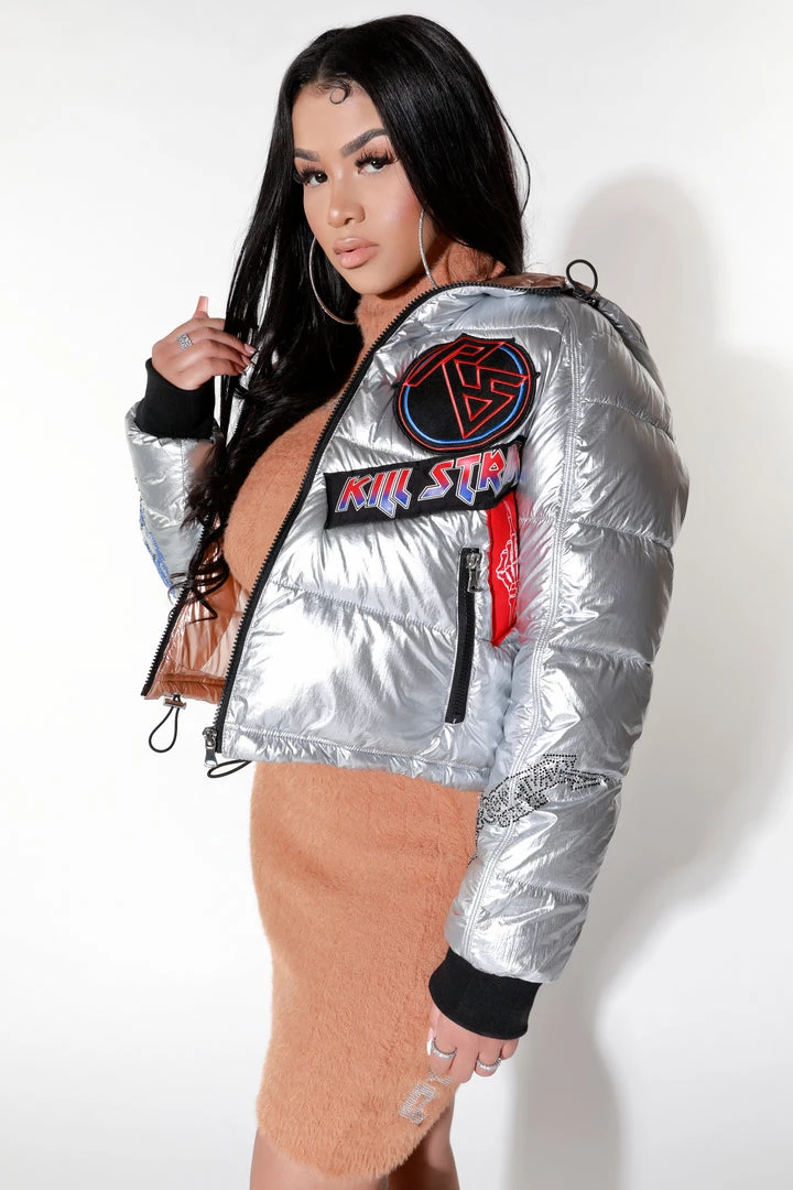 WOMENS OUTERWEAR ZENNI PUFFER JACKET-SILVER Best Seller 2 WOMENS OUTERWEAR ZENNI PUFFER JACKET-SILVER Best Seller