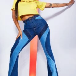 WOMENS JEANS Best Seller 70S PATCHWORK FLARE JEAN-MEDIUM WASH