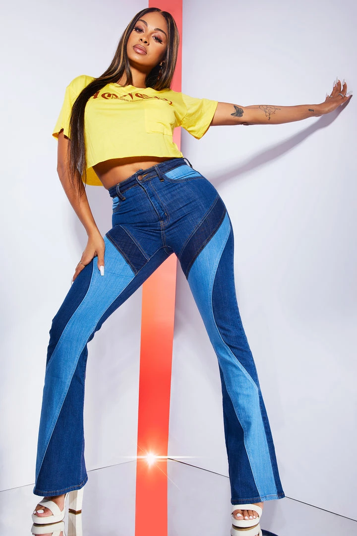 WOMENS JEANS Best Seller 70S PATCHWORK FLARE JEAN-MEDIUM WASH 1 WOMENS JEANS Best Seller 70S PATCHWORK FLARE JEAN-MEDIUM WASH