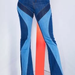 WOMENS JEANS Best Seller 70S PATCHWORK FLARE JEAN-MEDIUM WASH